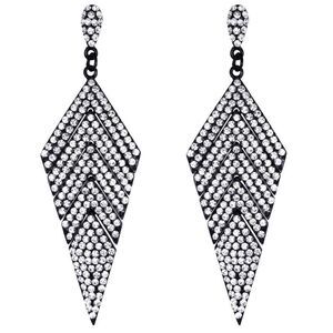 Carbon Black with White Diamond Crystal Rhombus Banquet Chandelier Post Earrings
